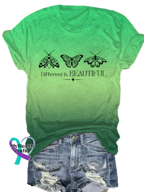 Women’s Mental Health Awareness Different Is Beautiful Printed T-Shirt Green / S
