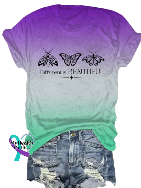 Women’s Mental Health Awareness Different Is Beautiful Printed T-Shirt Purple / S