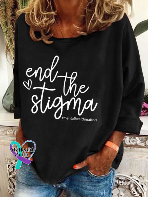 Womens Mental Health Awareness ’End The Stigma’ Print Sweatshirt Black / S