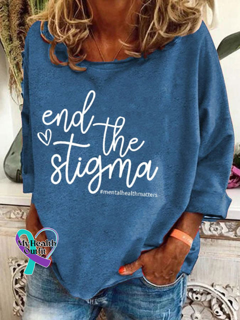 Womens Mental Health Awareness ’End The Stigma’ Print Sweatshirt Blue / S