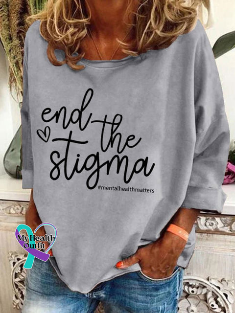 Womens Mental Health Awareness ’End The Stigma’ Print Sweatshirt Grey / S
