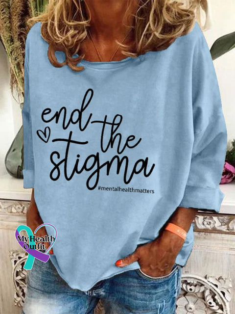 Womens Mental Health Awareness ’End The Stigma’ Print Sweatshirt Light Blue / S
