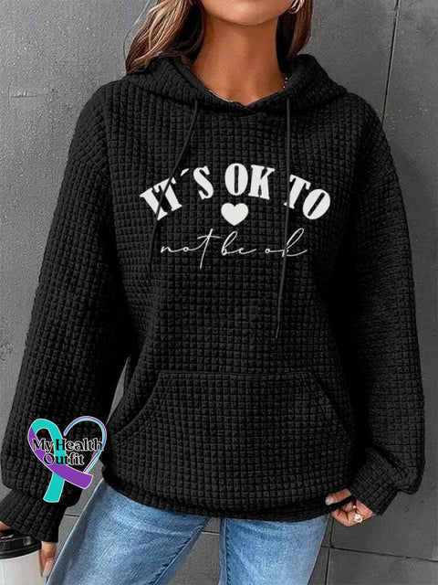 Women’s Mental Health Awareness ’It’s Ok To Not Be Ok’ Print Waffle Hoodie Black / S