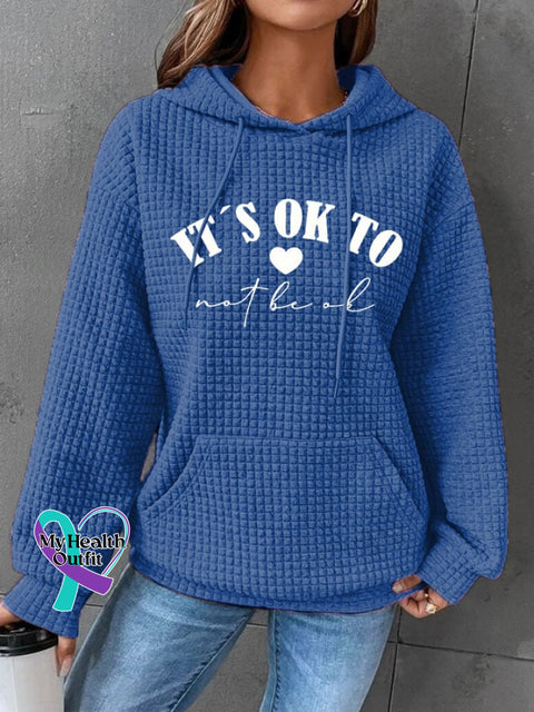 Women’s Mental Health Awareness ’It’s Ok To Not Be Ok’ Print Waffle Hoodie Blue / S
