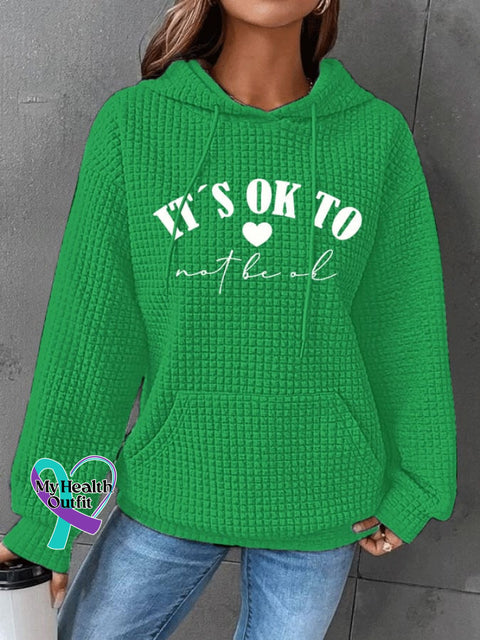 Women’s Mental Health Awareness ’It’s Ok To Not Be Ok’ Print Waffle Hoodie Green / S