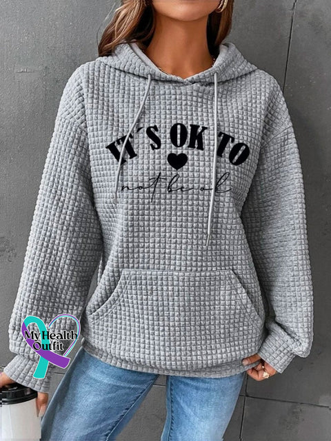 Women’s Mental Health Awareness ’It’s Ok To Not Be Ok’ Print Waffle Hoodie Grey / S