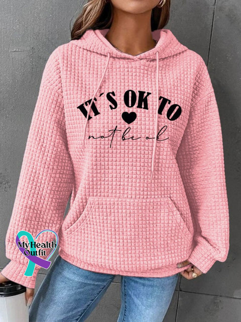 Women’s Mental Health Awareness ’It’s Ok To Not Be Ok’ Print Waffle Hoodie Pink / S