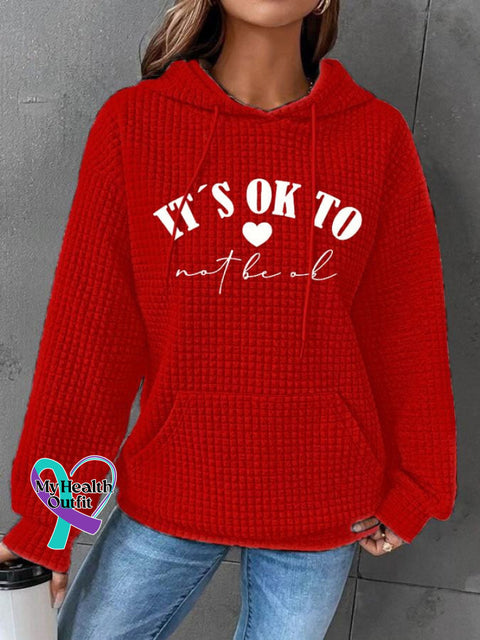 Women’s Mental Health Awareness ’It’s Ok To Not Be Ok’ Print Waffle Hoodie Red / S