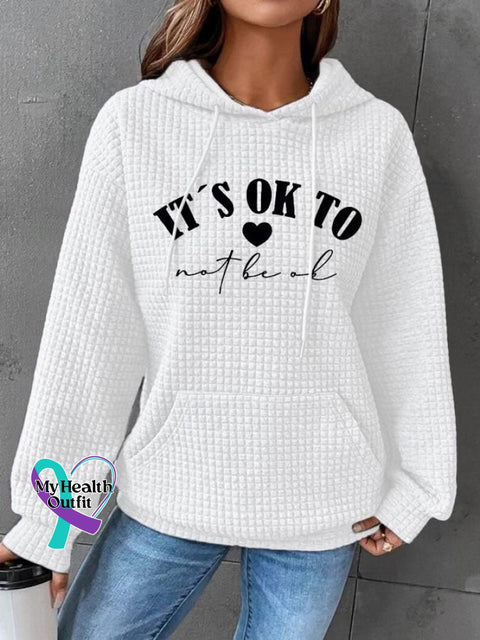 Women’s Mental Health Awareness ’It’s Ok To Not Be Ok’ Print Waffle Hoodie White / S