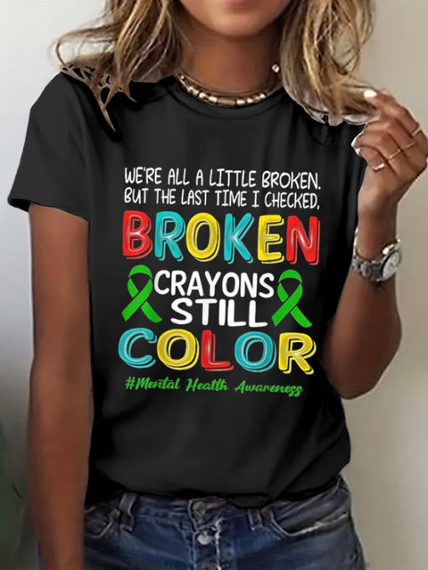 Women’s Mental Health Awareness Print Casual T-Shirt Black / S