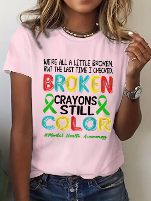 Women’s Mental Health Awareness Print Casual T-Shirt Pink / S