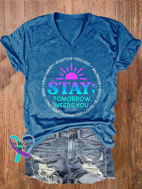 Women’s Mental Health Awareness Print T-Shirt Blue / S