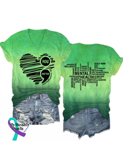 Women’s Mental Health Awareness Printed Casual T-Shirt Green / S