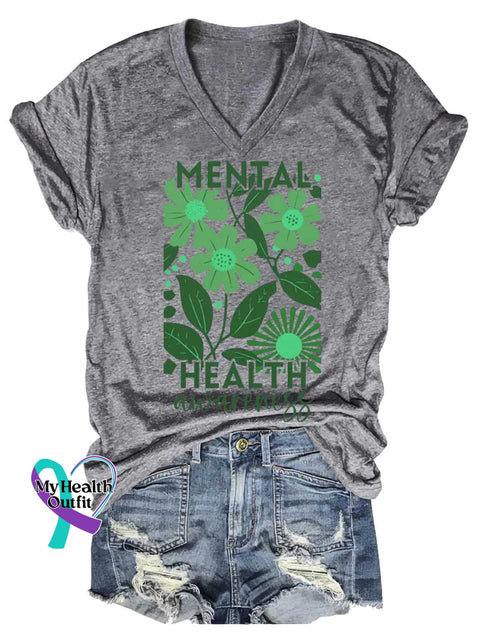 Women’s MENTAL HEALTH Awareness V-neck Casual T-Shirt Grey / S