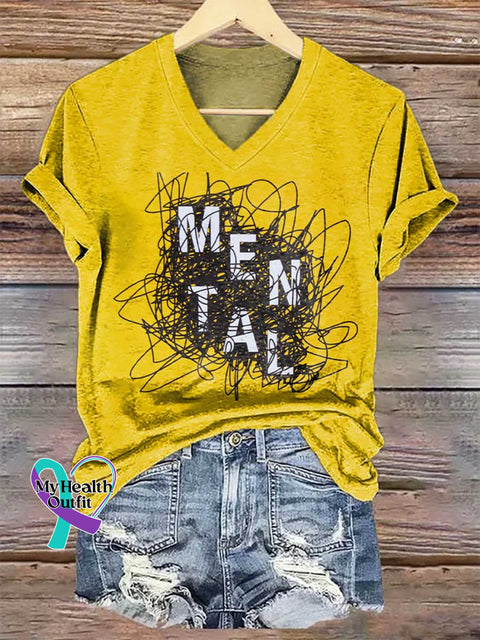 Women’s Mental Health Awareness V-neck Casual T-Shirt Multicolor / S