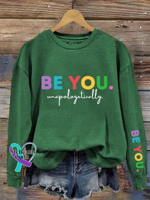 Women’s Mental Health Be You Print Crew Neck Sweatshirt Dark Green / S