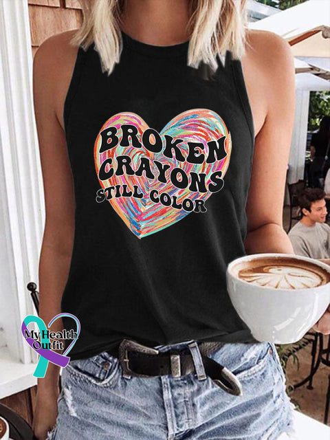 Women’s Mental Health BROKEN CRAYONS STILL COLOR Printed Crew Neck Vest Black / S