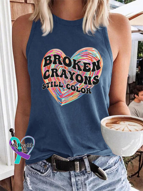 Women’s Mental Health BROKEN CRAYONS STILL COLOR Printed Crew Neck Vest Royal Blue / S