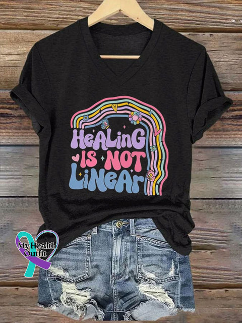 Women’s Mental Health Healing Is Not Linear Printed Casual T-Shirt Black / S