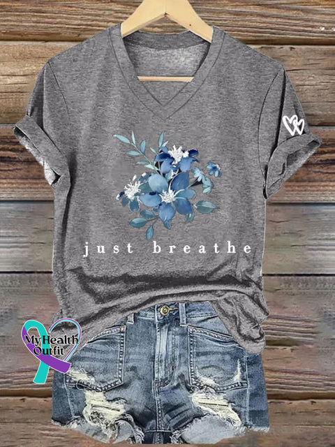 Women’s Mental Health ’just Breathe’ Floral Print Casual T-Shirt Grey / S