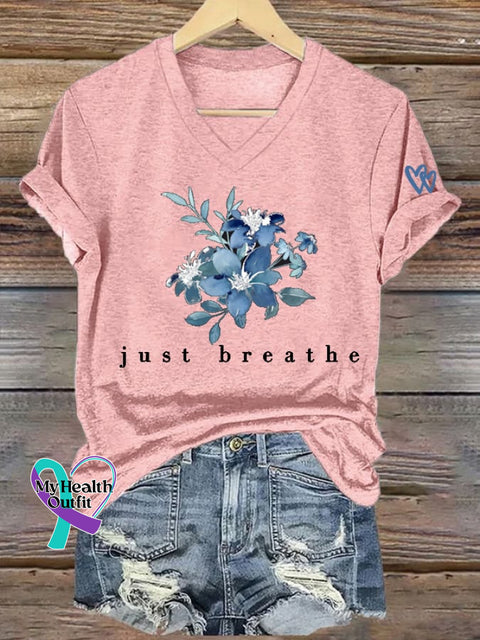 Women’s Mental Health ’just Breathe’ Floral Print Casual T-Shirt Pink / S