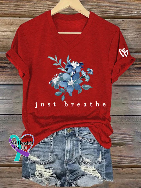 Women’s Mental Health ’just Breathe’ Floral Print Casual T-Shirt Red / S