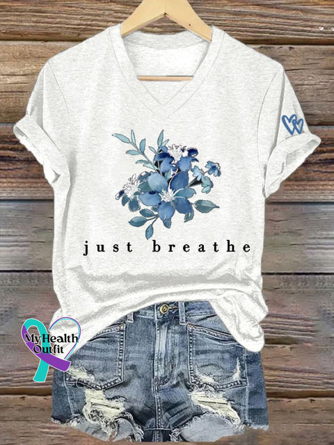 Women’s Mental Health ’just Breathe’ Floral Print Casual T-Shirt White / S