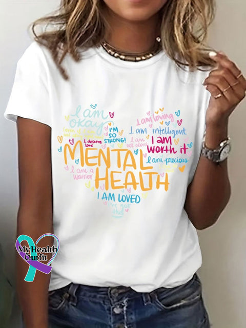 Women’s Mental Health Love Slogan Printed Crew Neck T-Shirt White / S