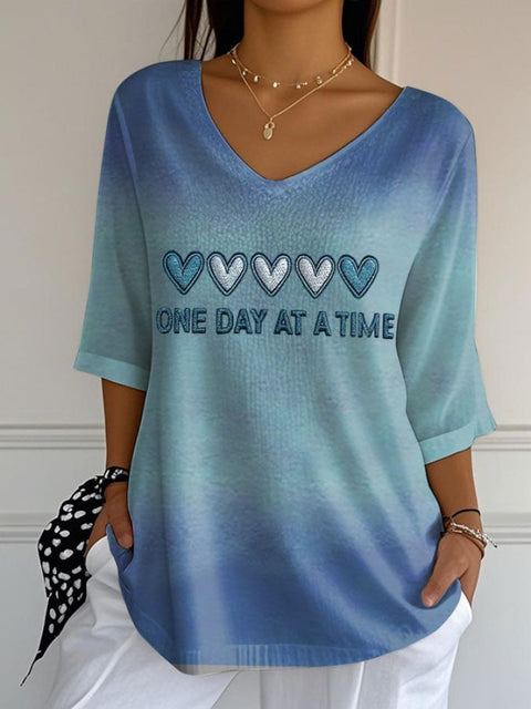 Women’s Mental Health Print Casual V-Neck Top As shown / S