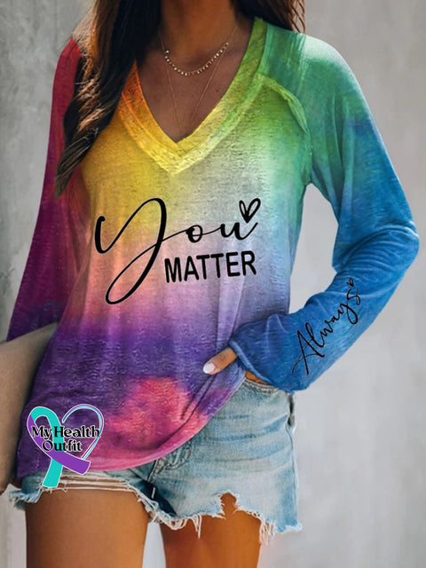 Women’s Mental Health Printed Long Sleeve Casual T-Shirt As shown / S