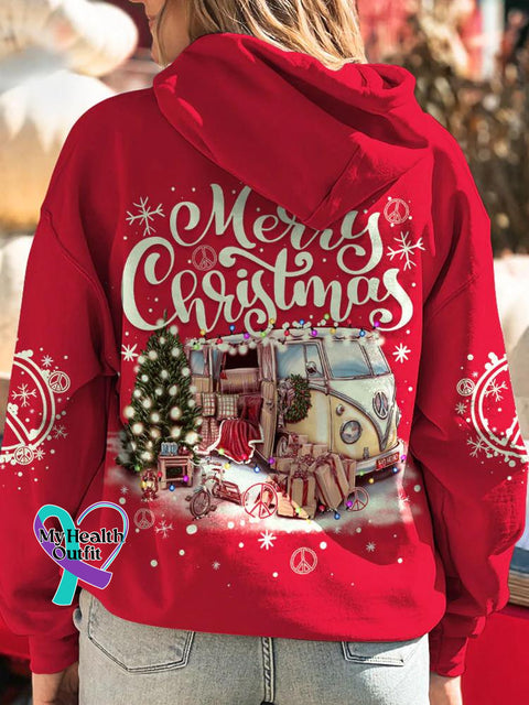 Women’s Merry Christmas All Over Print Casual Hoodie Sweatshirt Multicolor / S