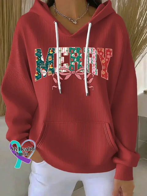 Women’s Merry Christmas Art Print Casual Hoodie Sweatshirt Red / S