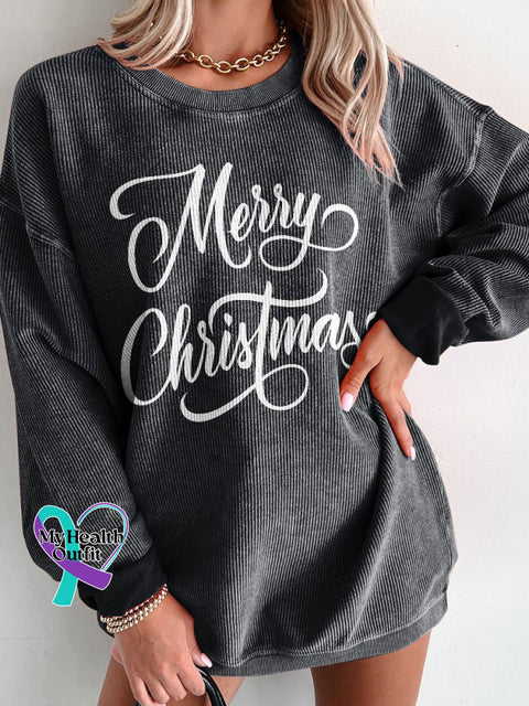 Women’s Merry Christmas Casual Print Corduroy Sweatshirt Black / S