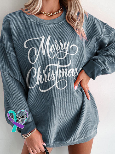 Women’s Merry Christmas Casual Print Corduroy Sweatshirt Blue / S