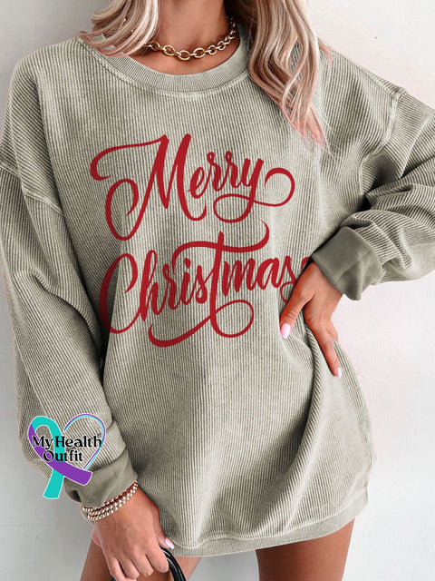 Women’s Merry Christmas Casual Print Corduroy Sweatshirt Brown / S