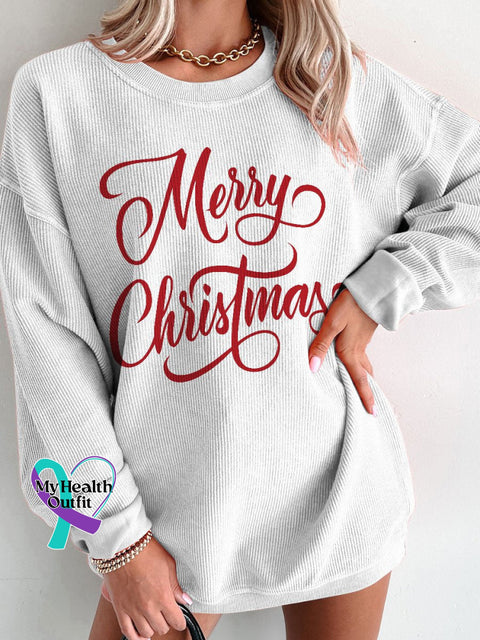 Women’s Merry Christmas Casual Print Corduroy Sweatshirt White / S