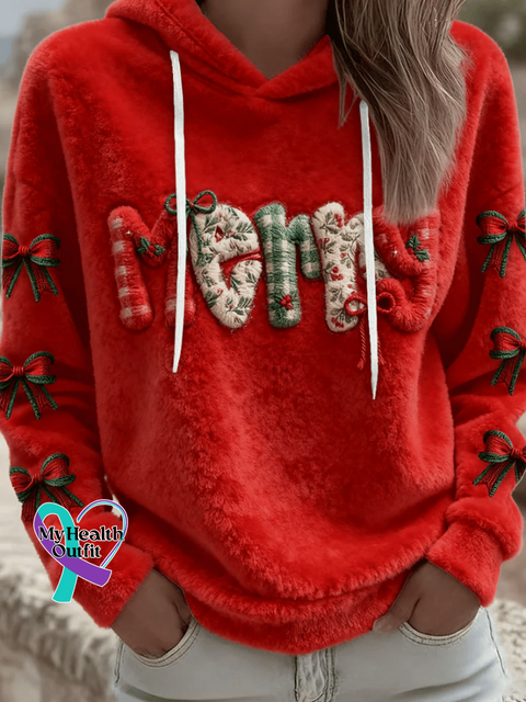 Women’s Merry Christmas Print Flannel Sweatshirt Red / S