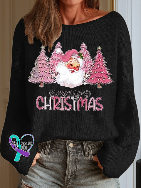 Women’s Merry Christmas Print Knit Top Black / S