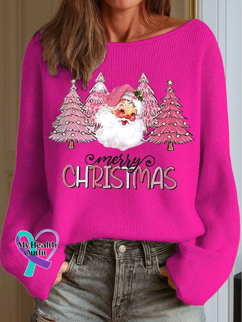 Women’s Merry Christmas Print Knit Top Fuchsia / S