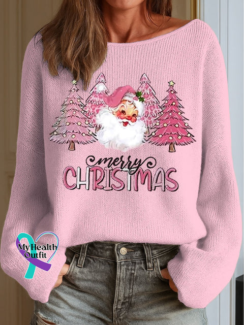Women’s Merry Christmas Print Knit Top Pink / S