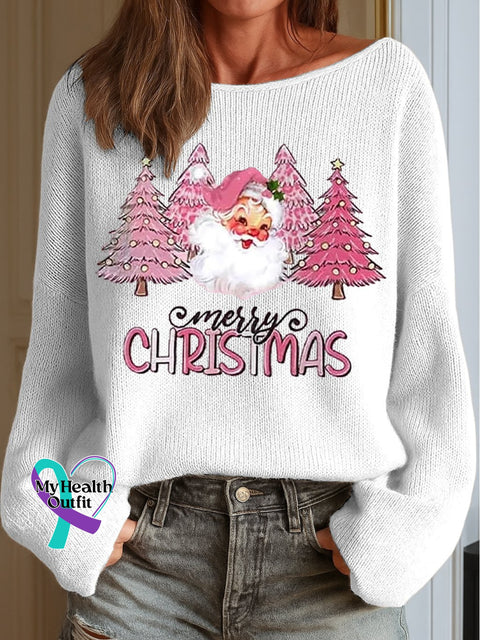 Women’s Merry Christmas Print Knit Top White / S