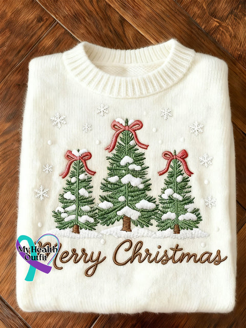Women’s Merry Christmas Christmas Tree Art Print Sweater White / S
