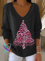 Women’s Merry Christmas Christmas Tree Casual Pullover Sweater Black / S