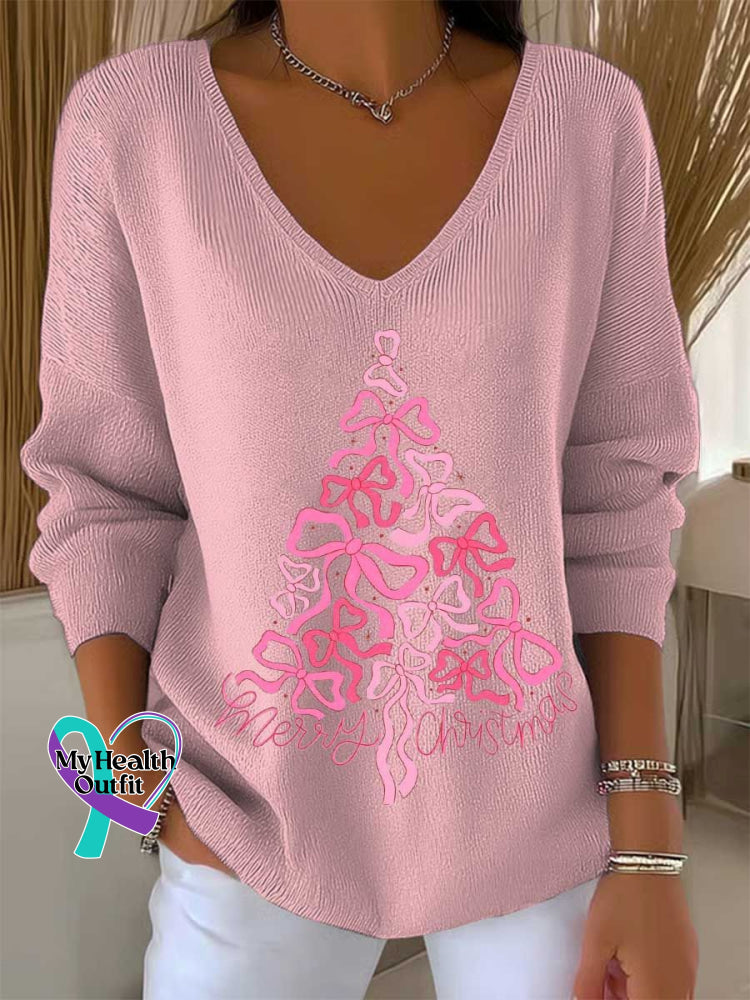 Women’s Merry Christmas Christmas Tree Casual Pullover Sweater LightPink / S