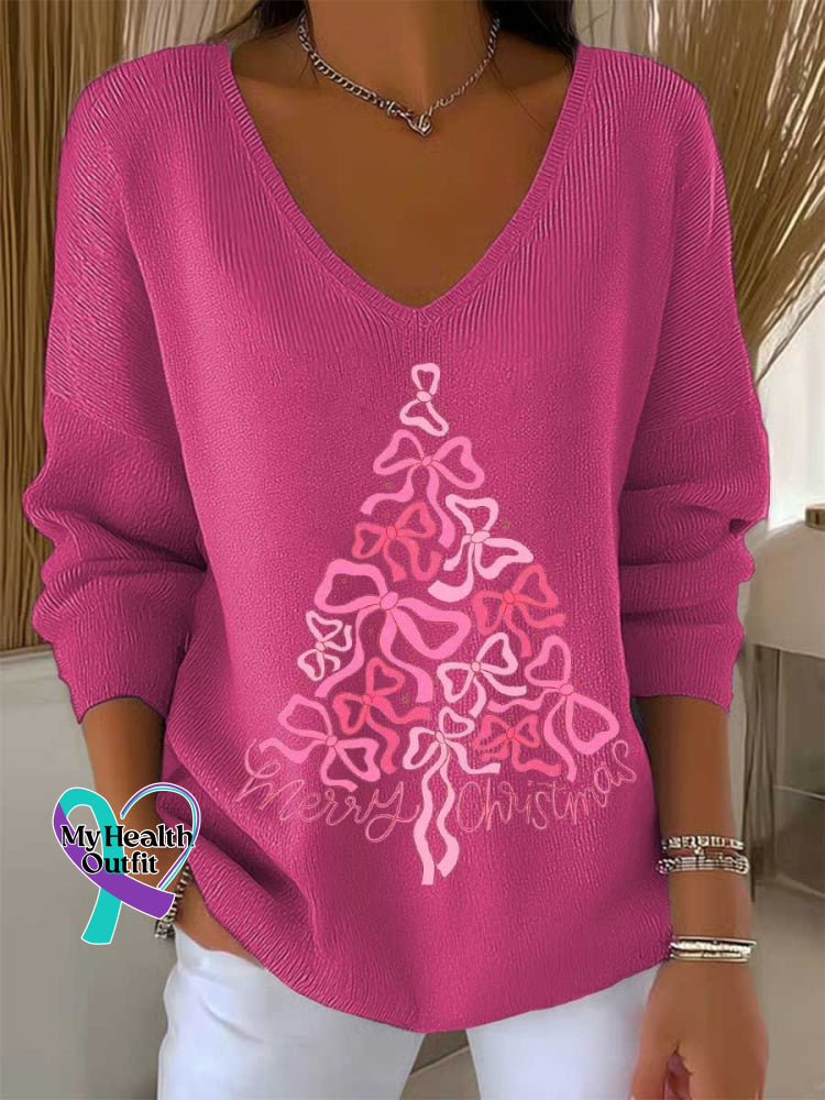 Women’s Merry Christmas Christmas Tree Casual Pullover Sweater Pink / S