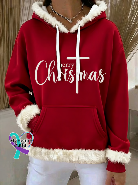 Women’s Merry Christmas With Christ Print Hooded Sweatshirt Multicolor / S