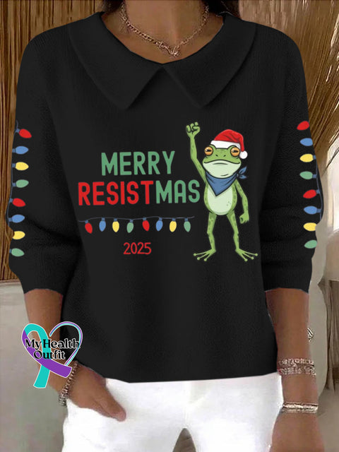 Women’s Merry Resistmas Portland Frog Printed Sweater Top Black / S