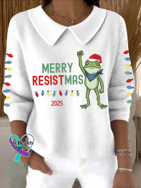 Women’s Merry Resistmas Portland Frog Printed Sweater Top White / S