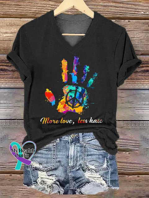 Women’s More Love Less Hate V-neck Casual T-Shirt Black / S