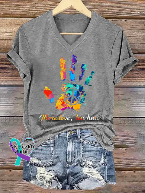 Women’s More Love Less Hate V-neck Casual T-Shirt Grey / S